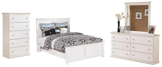 Bostwick Shoals White Queen Panel Bed, Dresser, Mirror and 2 Nightstands