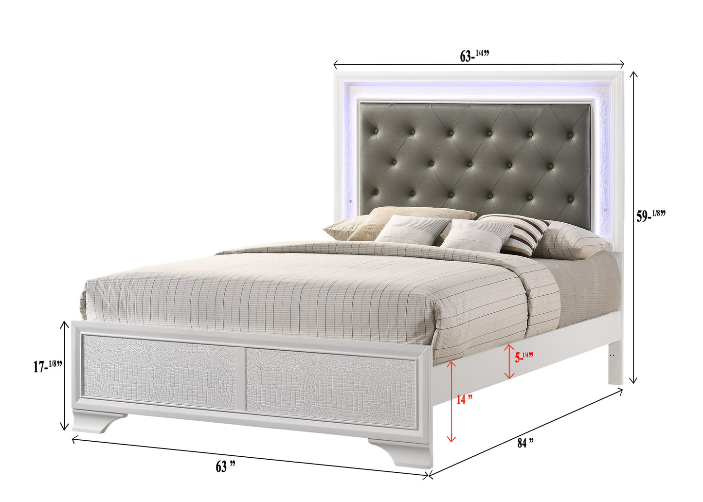 Ginebra Frost LED Upholstered Panel Bedroom Set