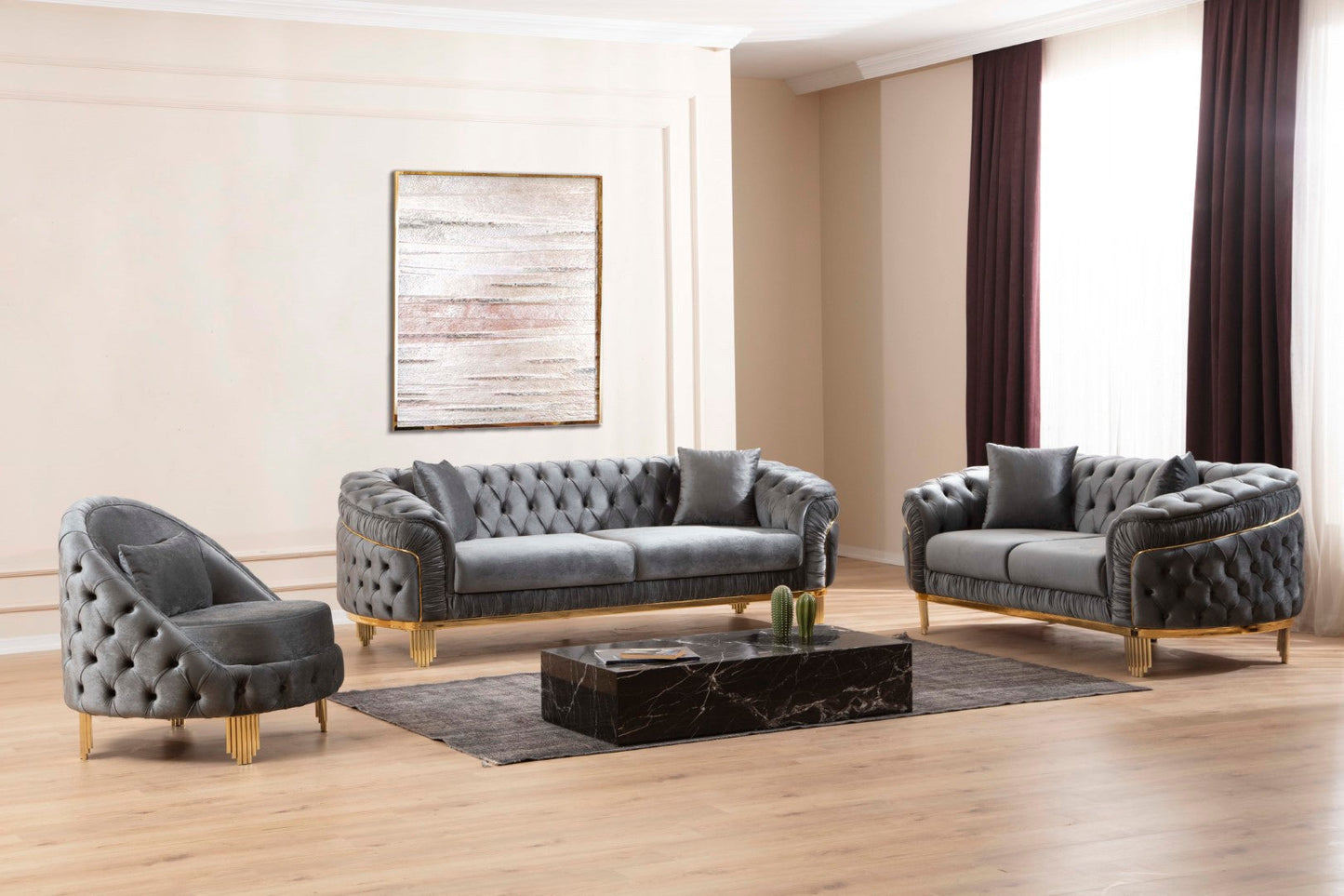 Galaxy Home Vanessa 2 Piece Living Room Set Finished with Velvet Upholstery Gray Velvet