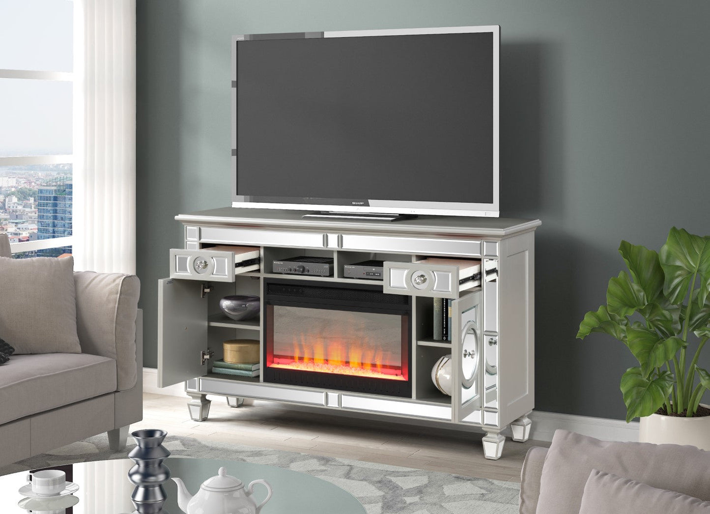 Symphony Solid Wood TV Stand With Electric Fireplace