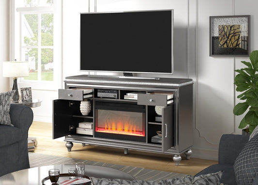 Ginger Solid Wood TV Stand With Electric Fireplace