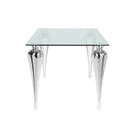 Belliard Tempered Glass Rectangular Dining Table - Silver