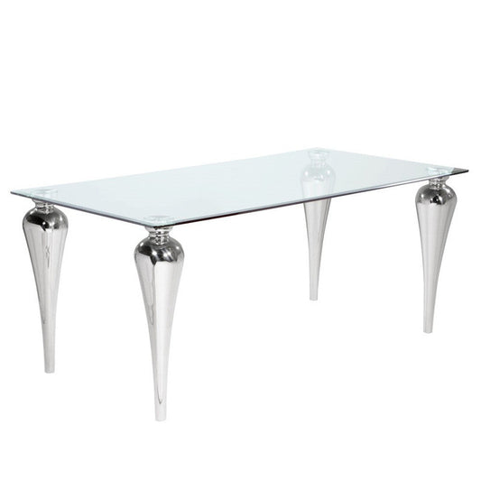 Belliard Tempered Glass Rectangular Dining Table - Silver