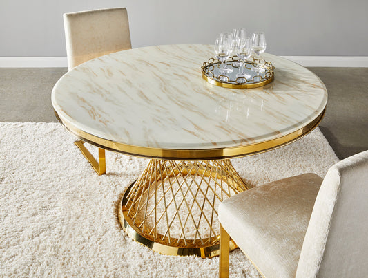 Wahis Marble Round Dining Table - Gold