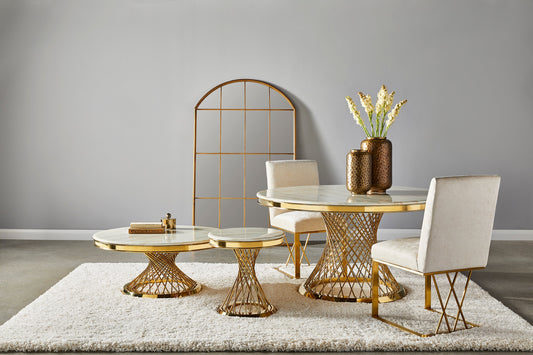 Wahis Marble Round Dining Table - Gold