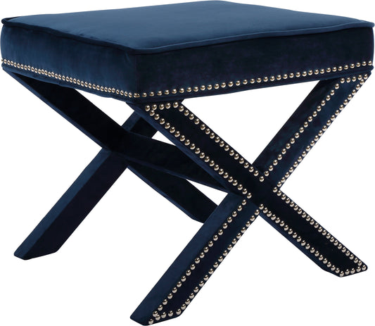 Nixon Navy Velvet Ottoman/Bench