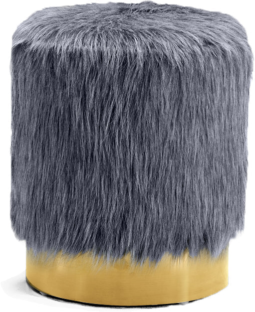 Joy Grey Faux Fur Ottoman/Stool