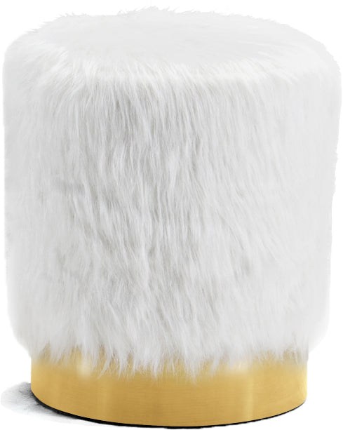 Joy White Faux Fur Ottoman/Stool