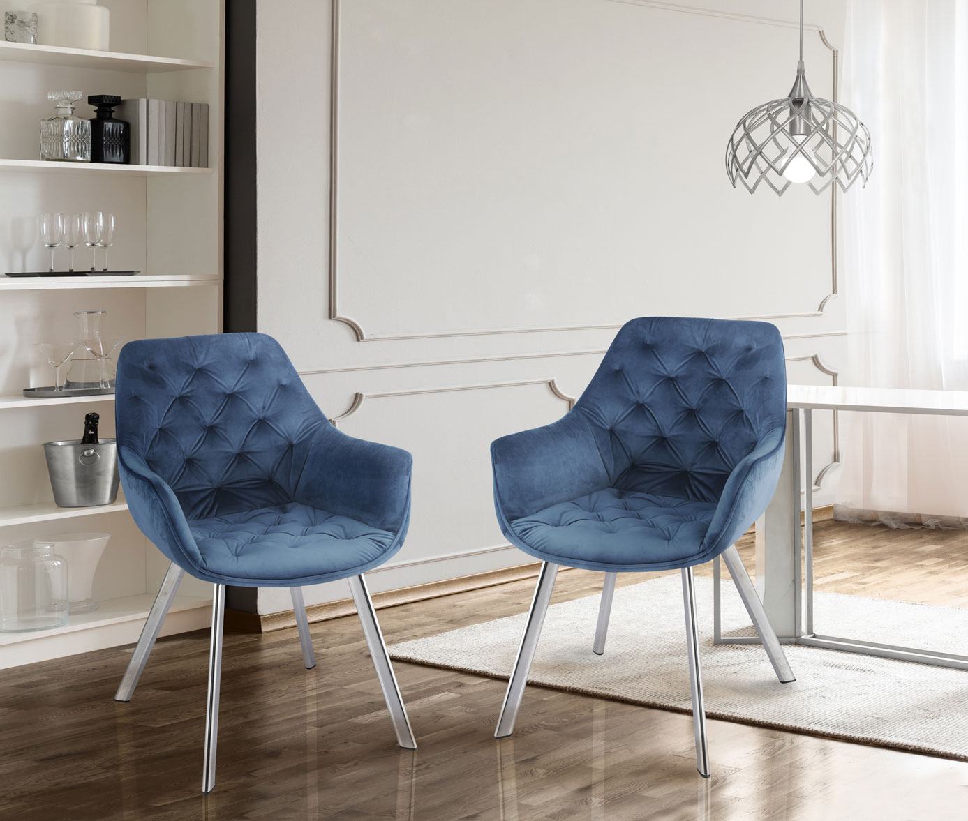 Miller Dining Arm Chair - Blue/Chrome