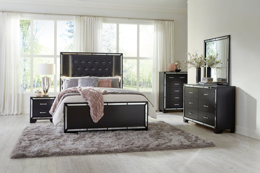 Aveline Black LED Upholstered Panel Bedroom Set