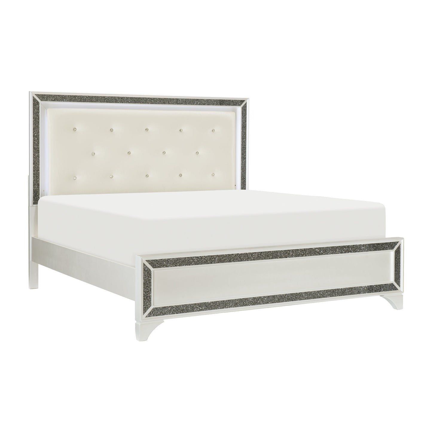 Salon White LED Upholstered Panel Bedroom Set