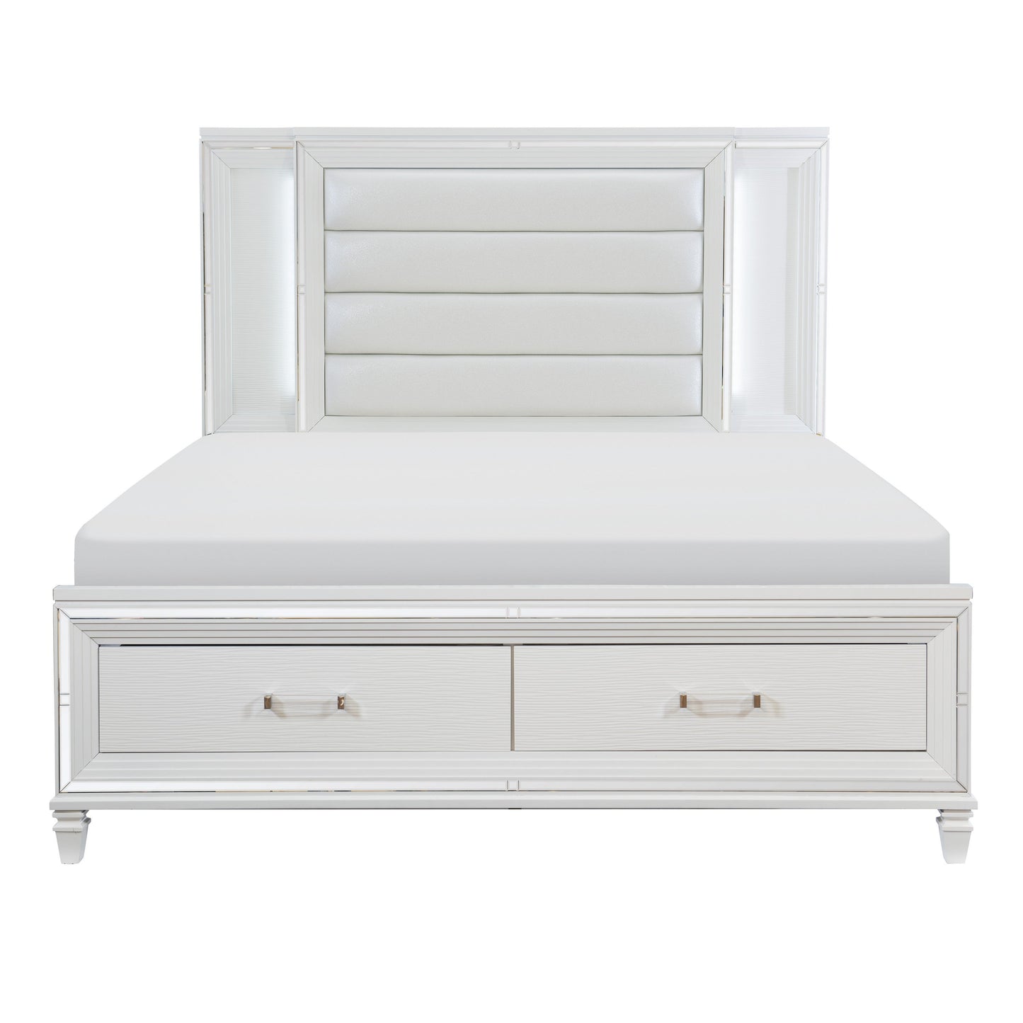 Tamsin White LED Upholstered Storage Platform Bedroom Set