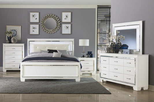 Allura White LED Upholstered Panel Bedroom Set
