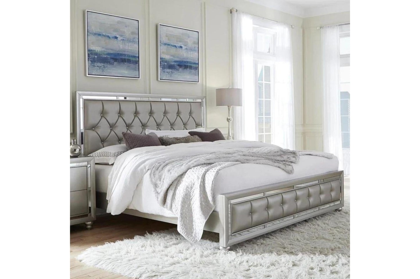 Riley Tufted Bed, Silver