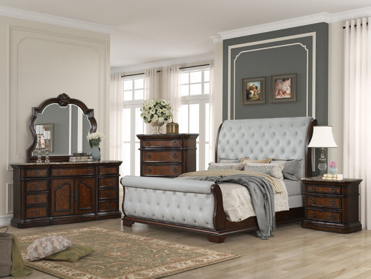 Galaxy Home Montage King 4 Piece Tufted Upholstery Bedroom set made with Wood Walnut Wood