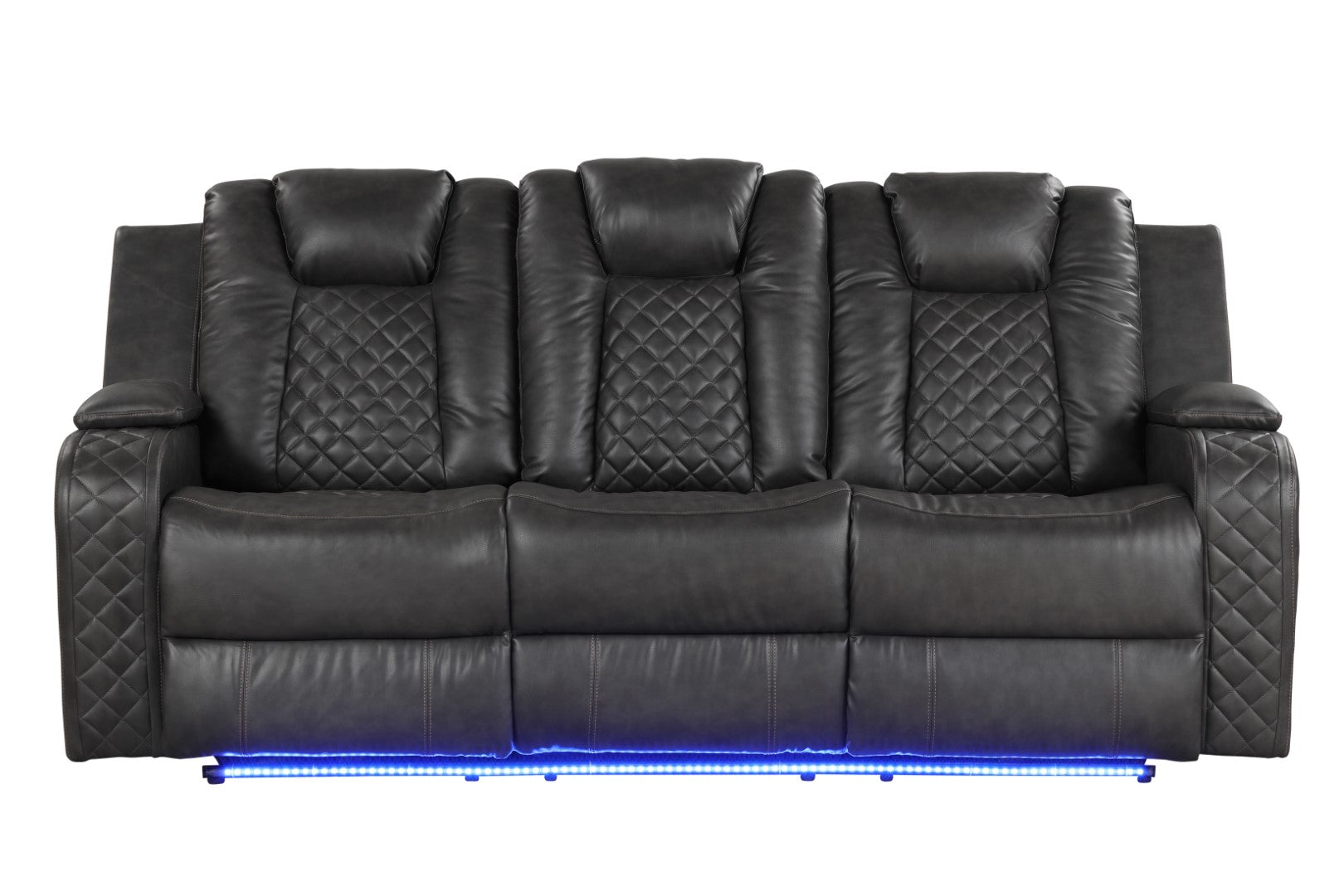 Galaxy Home Benz LED & Power Reclining Sofa Made with Faux Leather Gray Faux Leather