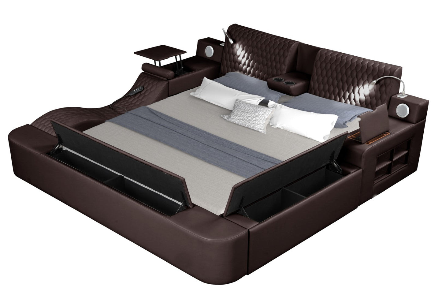 Zoya Smart Multifunctional Queen Size Bed Made with Wood