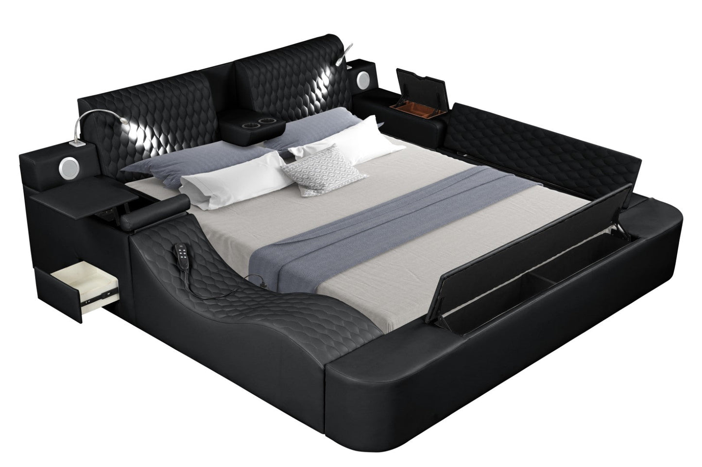 Zoya Smart Multifunctional Queen Size Bed Made with Wood