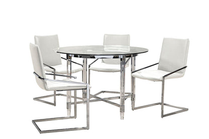 Everest 5-Piece Round Dining Set - White/Glass