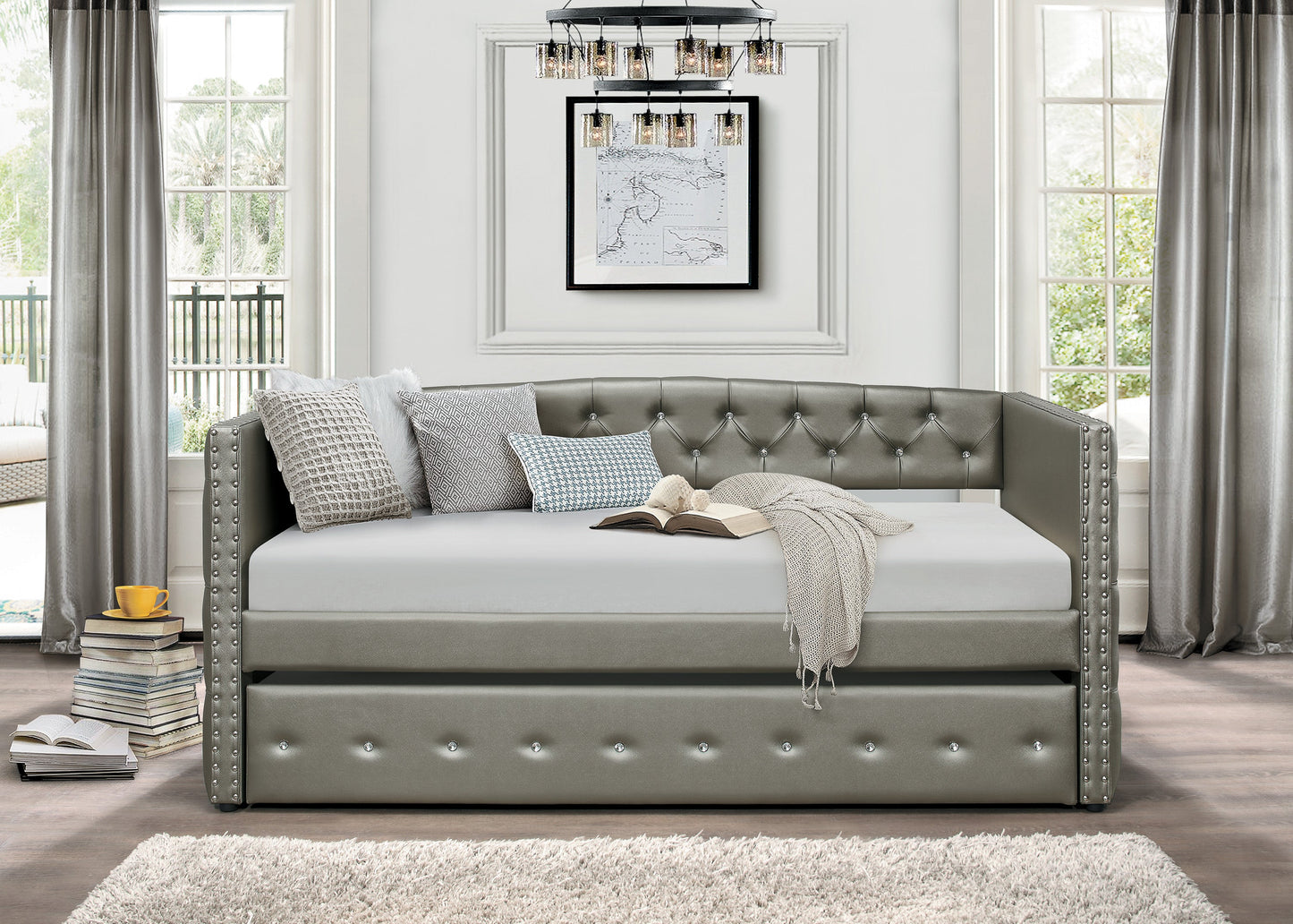 Trill Gray Silver Daybed with Trundle