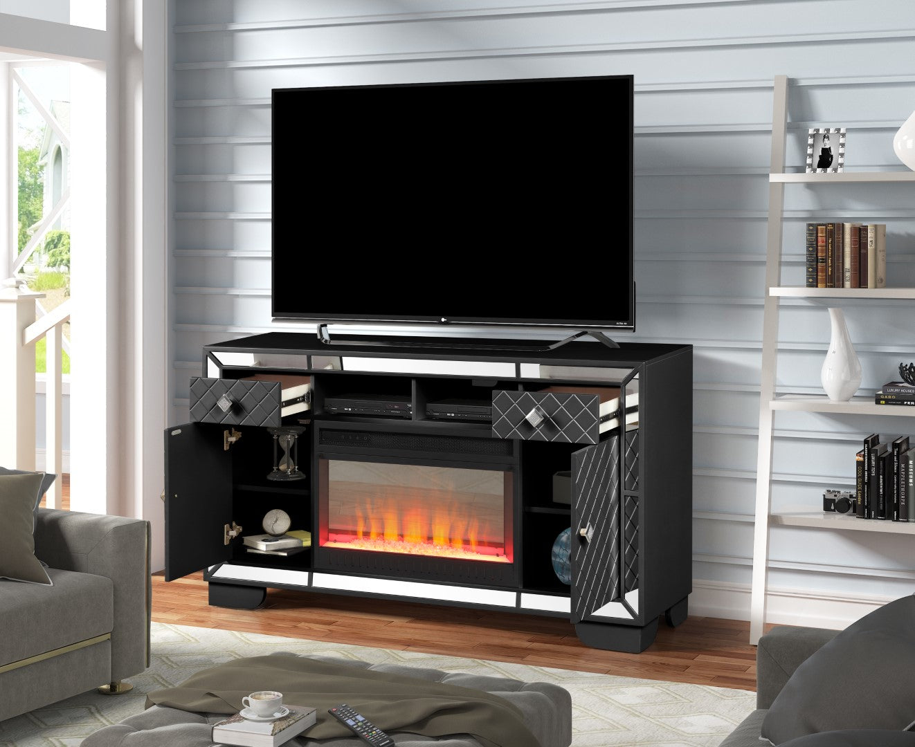 Madison Solid Wood TV Stand With Electric Fireplace