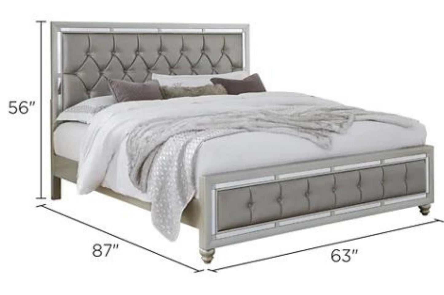 Riley Tufted Bed, Silver