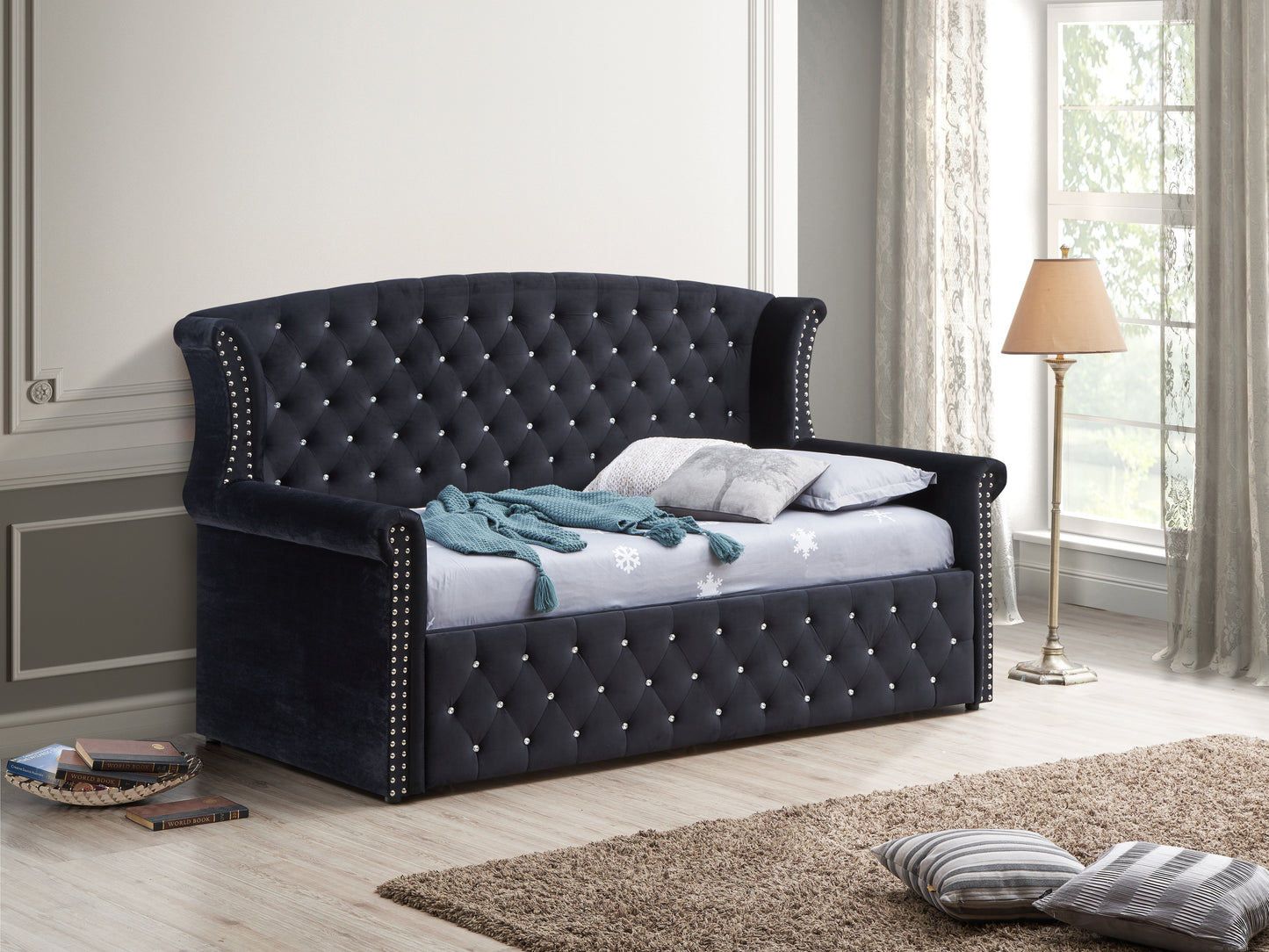 Lucinda Black Velvet Twin Daybed