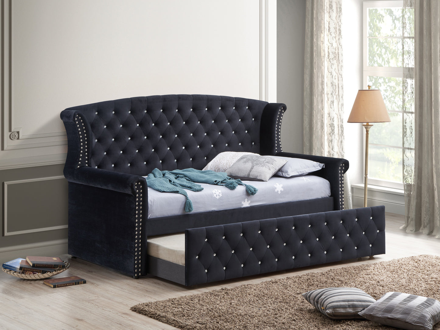 Lucinda Black Velvet Twin Daybed