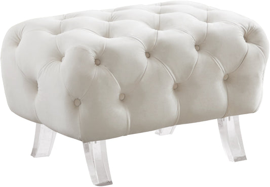 Crescent Cream Velvet Ottoman