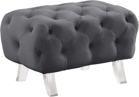 Crescent Grey Velvet Ottoman