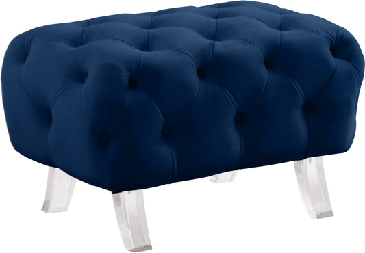 Crescent Navy Velvet Ottoman