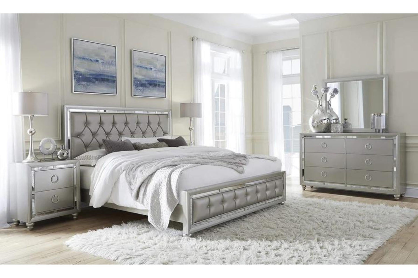 Riley Tufted Bed, Silver