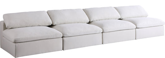 Serene Cream Linen Fabric Deluxe Cloud Modular Armless Sofa