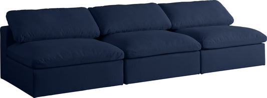 Serene Navy Linen Fabric Deluxe Cloud Modular Armless Sofa