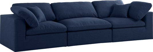 Serene Navy Linen Fabric Deluxe Cloud Modular Sofa