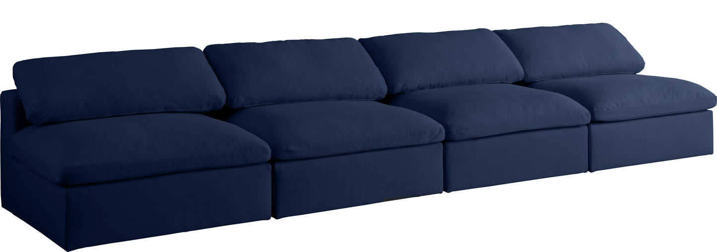 Serene Navy Linen Fabric Deluxe Cloud Modular Armless Sofa