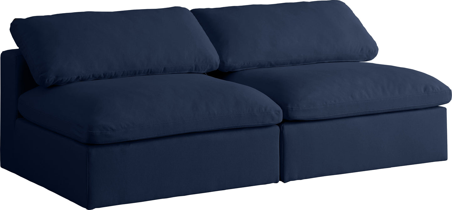 Serene Navy Linen Fabric Deluxe Cloud Modular Armless Sofa