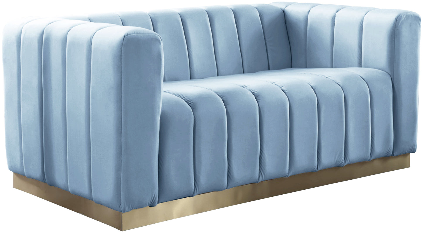 Marlon Sky Blue Velvet Loveseat