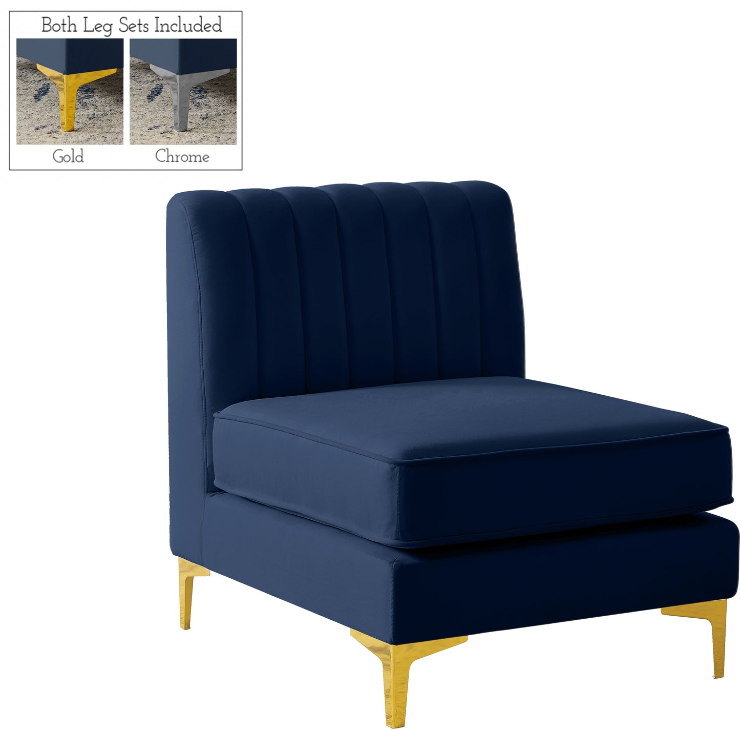 Alina Navy Velvet Armless Chair