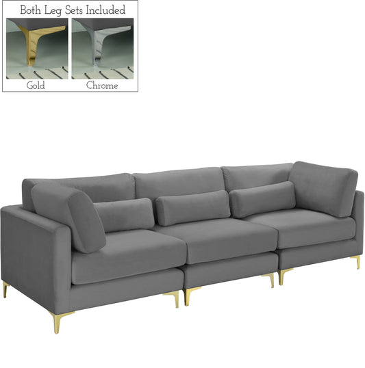 Julia Grey Velvet Modular Sofa (3 Boxes)