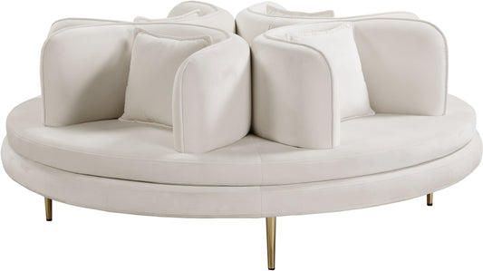 Circlet Cream Velvet Round Sofa Settee