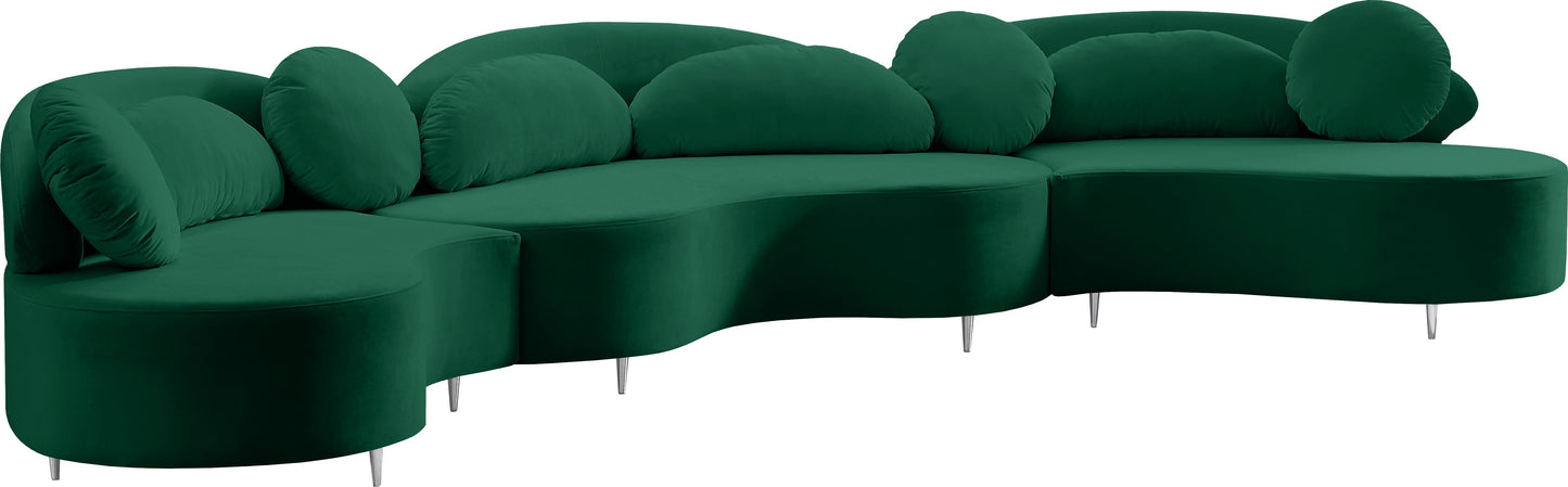 Vivacious Green Velvet 3pc. Sectional (3 Boxes)