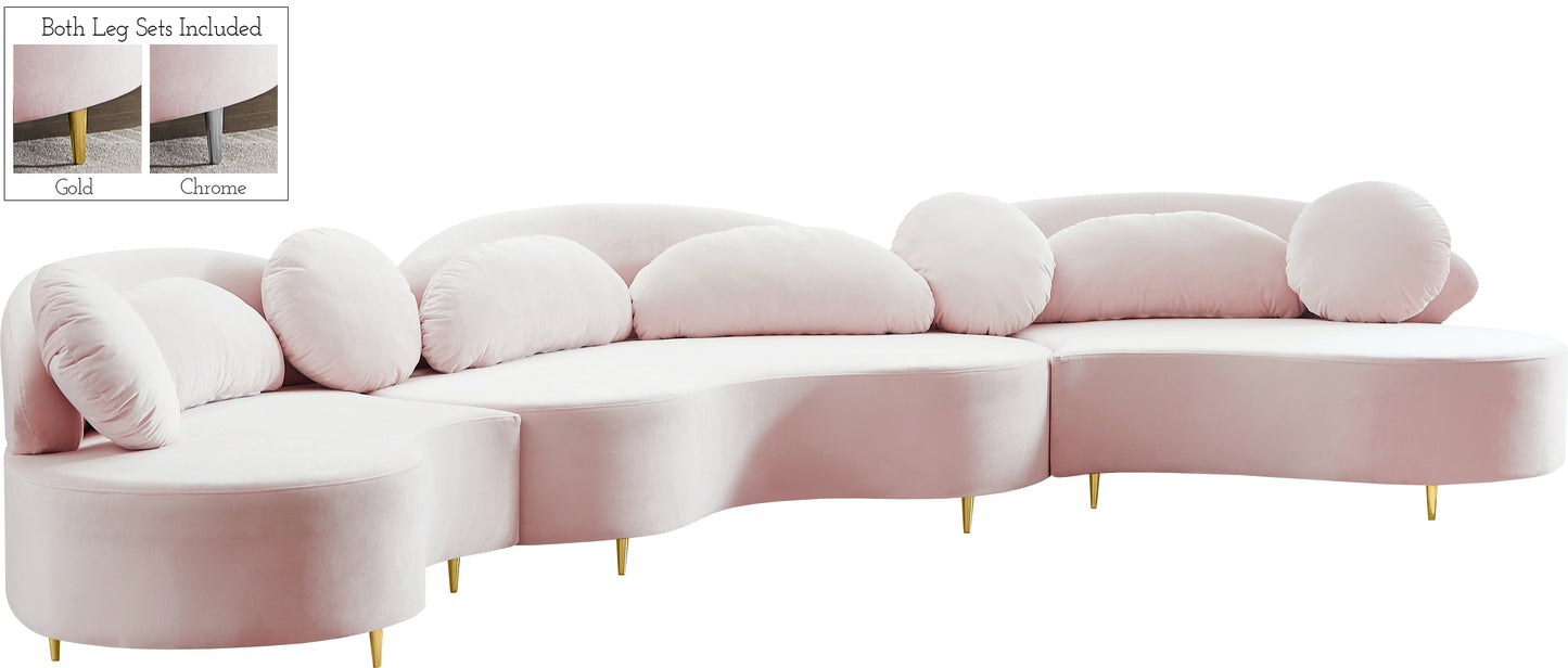 Vivacious Pink Velvet 3pc. Sectional (3 Boxes)