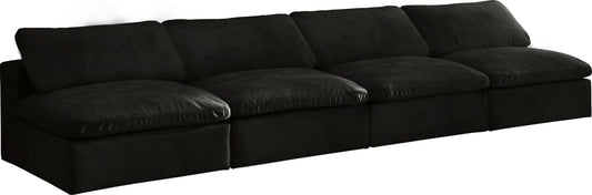 Cozy Black Velvet Cloud Modular Armless Sofa