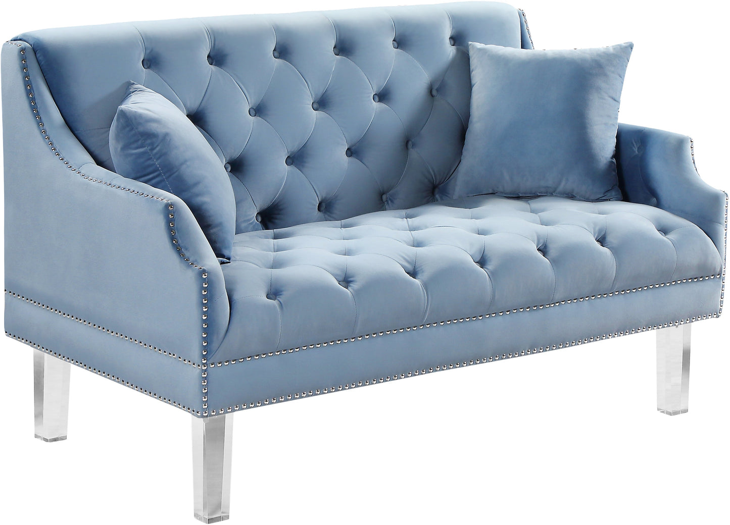 Roxy Sky Blue Velvet Loveseat