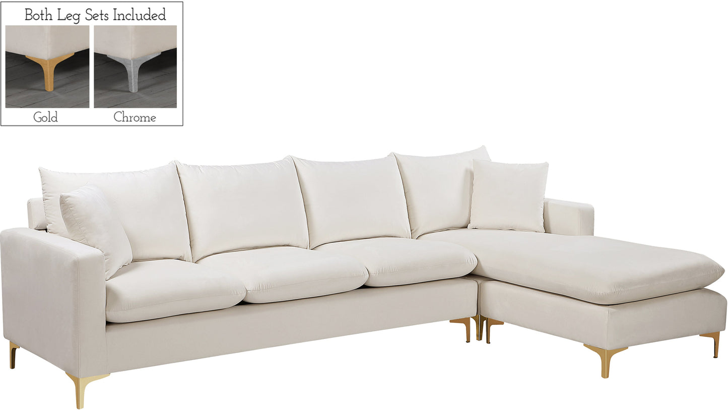 Naomi Cream Velvet 2pc. Reversible Sectional