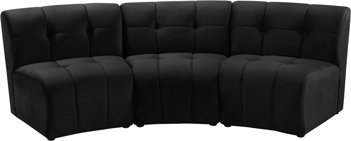 Limitless Black Velvet 3pc. Modular Sectional