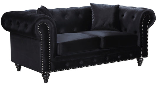 Chesterfield Black Velvet Loveseat