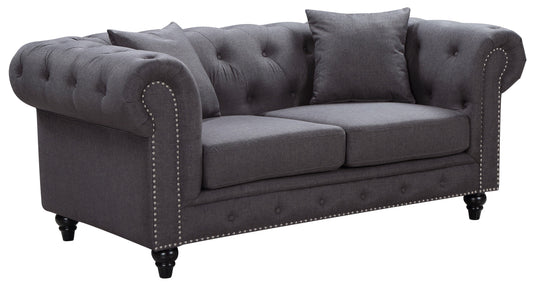 Chesterfield Grey Linen Loveseat