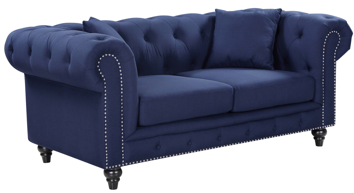 Chesterfield Navy Linen Loveseat